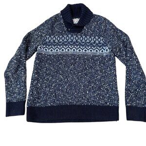 Lucky Brand Fisherman's Sweater Wool Cotton Blend Men's Size Medium Blue Nordic